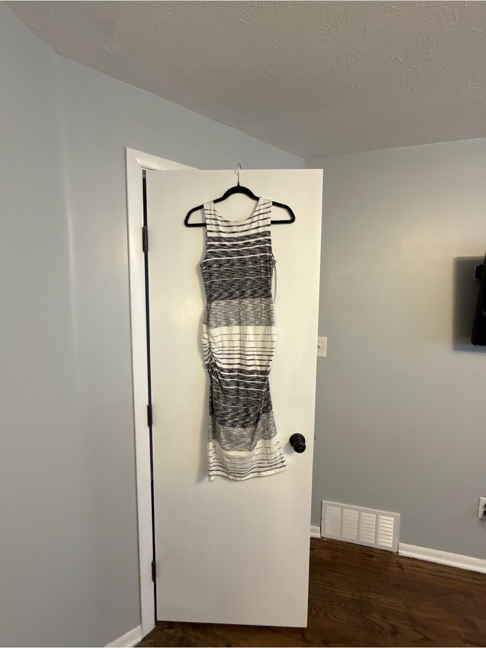 Athleta Black and White Striped Midi Dress